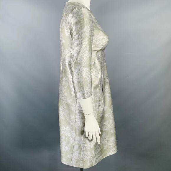 JIL SANDER Size 10 Grey Silver Polyester Silk Embossed A-Line Dress - Picture 3 of 7